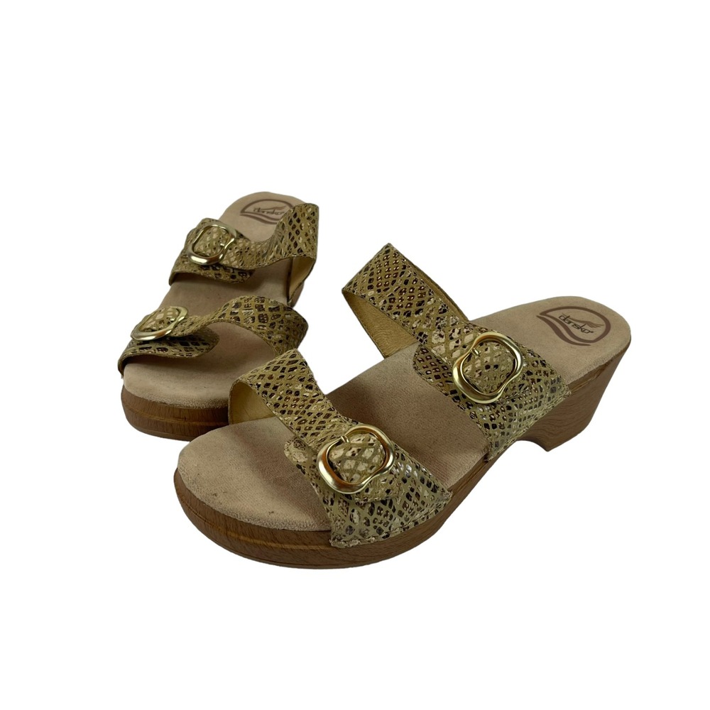 Dansko Sophie Sandals Clogs Sz 41 10 Womens Tan Snakeskin Buckle Strap